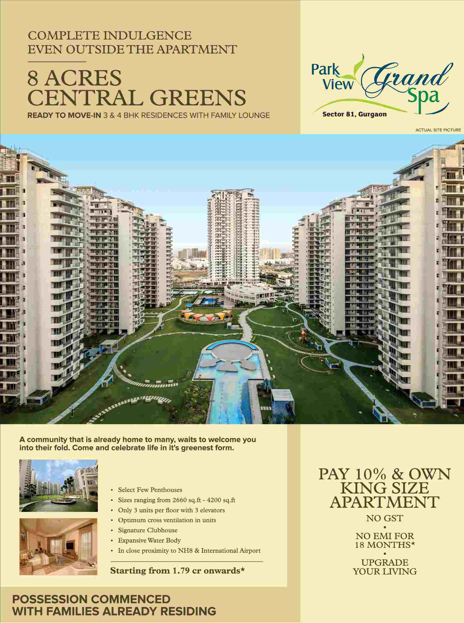 Pay 10% & Own King Size Apartment at Bestech Park view Grand Spa, Gurgaon Update